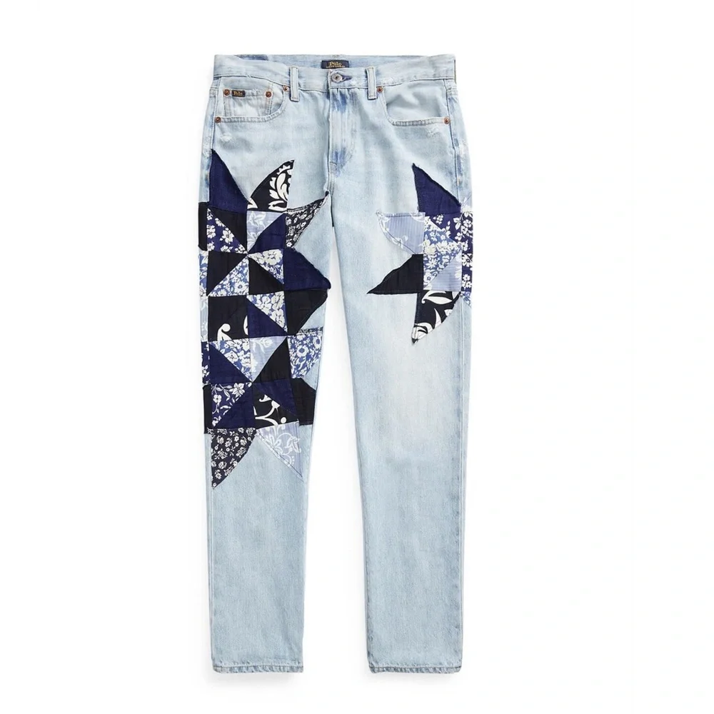 Polo Ralph Lauren BLUE Women's Quilted Patchwork Boyfriend Jeans - Picture 1 of 6